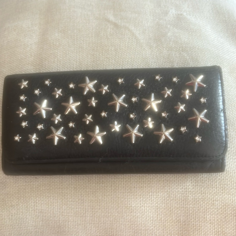 Jimmy Choo star studded black leather wallet